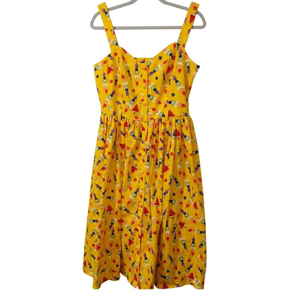 Collectif london womens medium retro pinup yellow shift dress red watermelon
